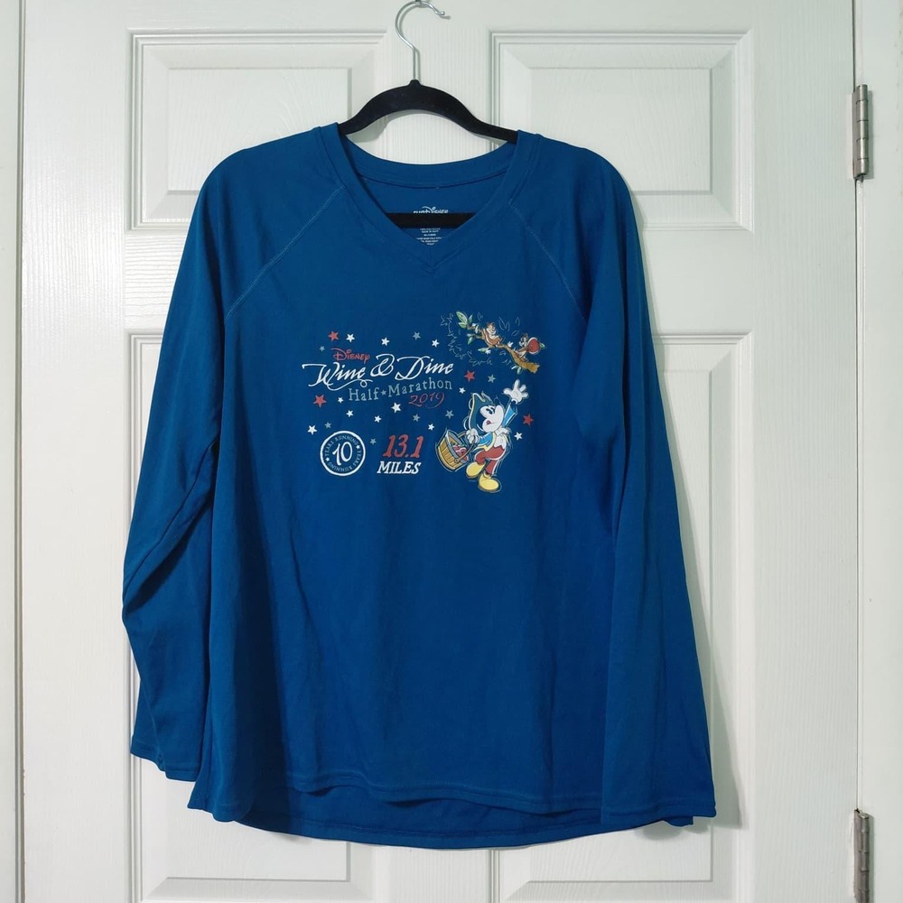 RunDisney Wine & Dine Half Marathon 2019 Mickey Long Sleeve Shirt Blue Mens XL - Picture 1 of 7